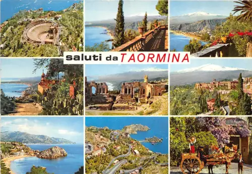 BG17813 Saluti da Taormina Streitwagen Typen Mehrfachansichten Italien