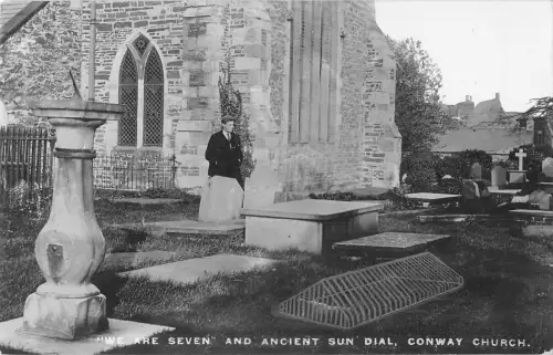 uk28583 we are seven and ancient sun dial conway church wales real photo uk