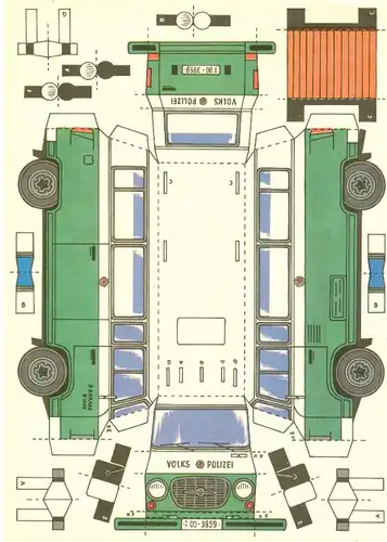 Modellbau: DDR-Bastelbogen - Kontrollgruppenfahrzeug der Verkehrspolizei der DDR, Barkas (B 1000) Original aus DDR-Produktion 