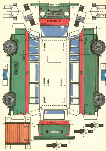 Modellbau: DDR-Bastelbogen, Einsatzfahrzeug der Unfallbereitschaft der DDR, Barkas (B 1000), Original aus DDR-Produktion - EXTREM SELTEN!