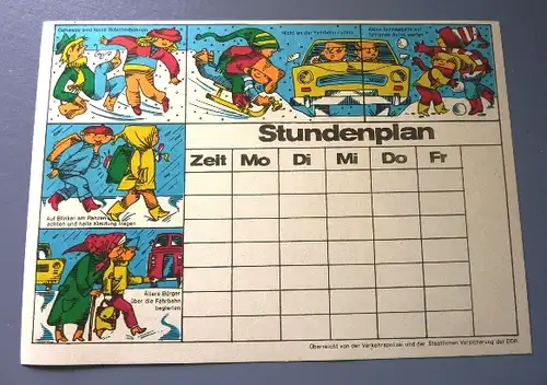 Stundenplan: DDR-Stundenplan zur Verkehrserziehung, Original aus DDR-Produktion, 80er Jahre