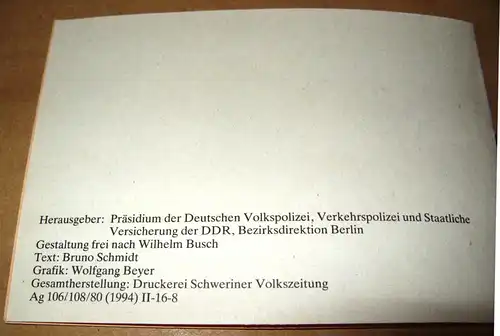 Malheft: DDR-Ausmalheft für die Kurzen - Max und Moritz - leicht umgedichtet für die Verkehrserziehung, Original aus DDR-Produktion