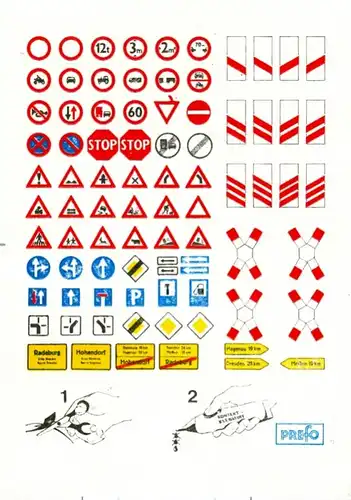 Modellbau: DDR-Modellbau, Zubehör, Karte mit Verkehrszeichen u.a., Original aus DDR-Produktion