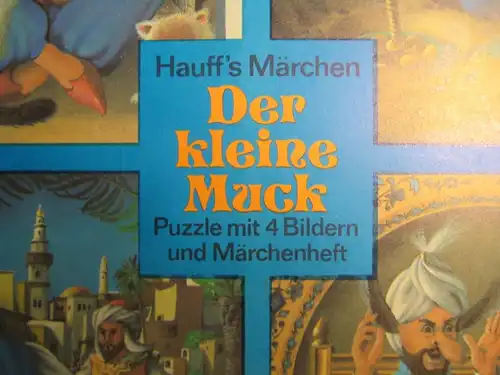 Spielzeug: DDR-Spielzeug - Puzzle Der kleine Muck, 4-tlg. plus Märchen,  VEB Spielzeug-Elektrik Meiningen, Original aus DDR-Produktion, 80er Jahre