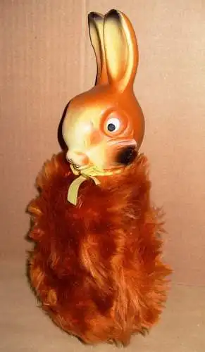 Ostern: seltener Osterhase zum Befüllen, Kunststoffkopf und Körper aus Webpelz, Original aus DDR-Produktion, 70er/ 80er Jahre