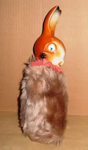 Ostern: seltener Osterhase zum Befüllen, Kunststoffkopf und Körper aus Webpelz, Original aus DDR-Produktion, 70er/ 80er Jahre