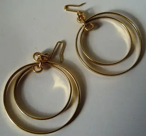 Schmuck: Vintage-Modeschmuck, Ohr-Hänger, Creolen - doppelter Ring, silber- oder goldfarben, Originale aus DDR-Produktion der 70er/ 80er Jahre
