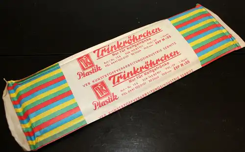 Packung Trinkröhrchen, Plastik, DDR, 80er