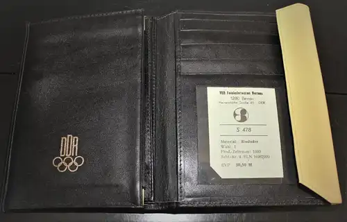 Brieftasche, Werbung "Olympische Spiele",  Leder, 6-teilig, DDR, 1990