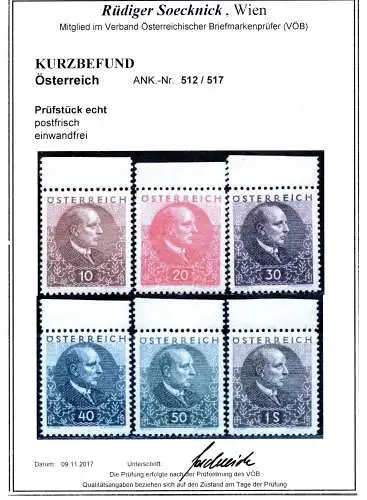 Österreich 1930 Nr 512 bis 517 ANK 512-517 Postfrisch / **