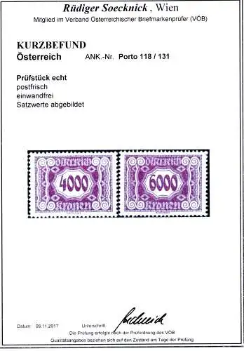 Österreich Portomarken 1922 Nr P 118 bis 131 Postfrisch / **