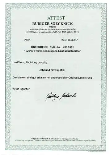 Österreich 1929 Nr 498 bis 511 Postfrisch / **