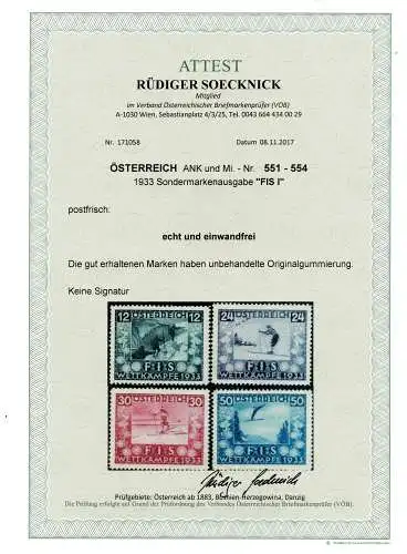 Österreich 1933 Nr 551 bis 554 Postfrisch / **
