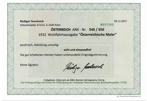 Österreich 1932 Nr 545 bis 550 Postfrisch / **
