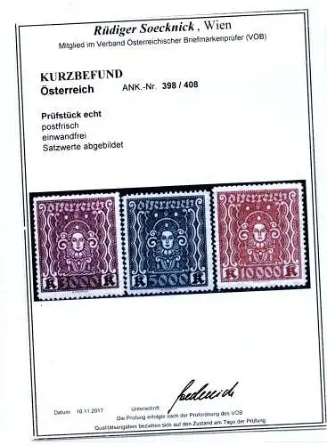 Österreich 1922 Nr 398 bis 408 Postfrisch / **
