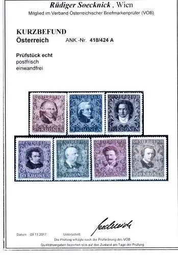 Österreich 1922 Nr 418 bis 424 A Postfrisch / **