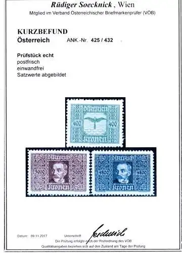 Österreich 1922 Nr 425 bis 432 Postfrisch / **