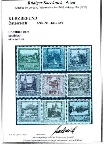 Österreich 1923 Nr 433 bis 441 Postfrisch / **