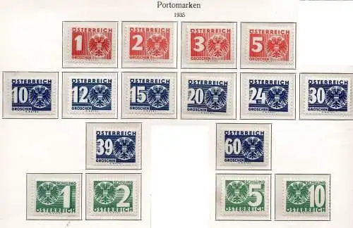 Österreich Portomarken 1935 Nr P159 bis P174 Postfrisch / **