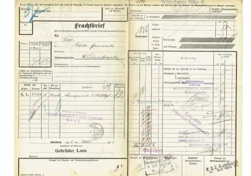 Frachtbrief 1915 Nürnberg Gaswerk Lampenteile Gebrüder Loos #92