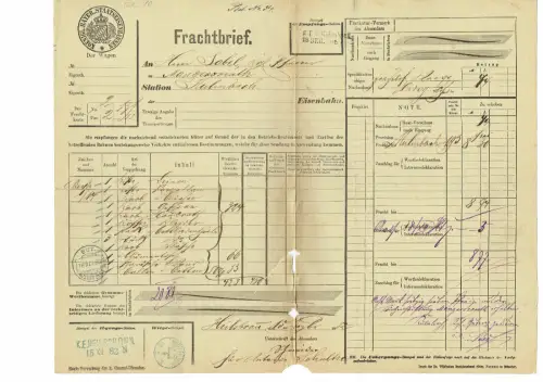Frachtbrief 1882 HEILSBRONN MANGERSREUTH Schneider Schultze #61