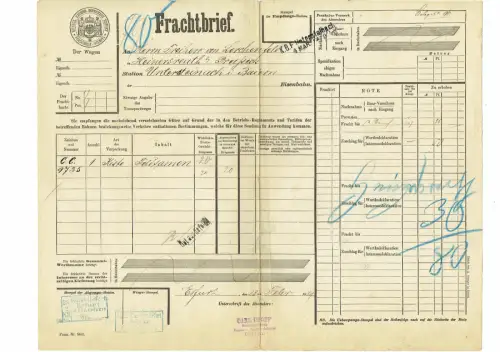 Frachtbrief 1889 Eisenbahndirektion ERFURT Kunst- und Handelsgärtnerei CROPP #68