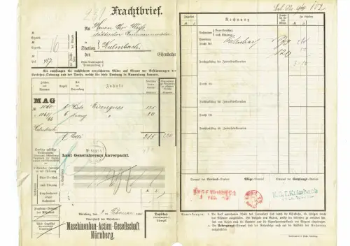 Frachtbrief 1893 Nürnberg EISENGUSS Maschinen-Actien-Gesellschaft #94