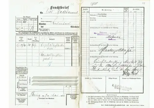 Frachtbrief 1902 Pasing Kulmbach Asphalt Steinkohlentheerpech #75