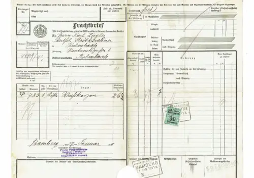 Frachtbrief 1911 Bamberg Poppenberger WACHSKERZEN an kath. Stadtkirchner #102