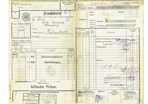 Frachtbrief 1912 Wilhelm Fritze RUMMELSBURG Eisenbahndirektion BERLIN #24