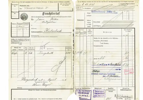 Frachtbrief 1914 Stadtgärtner Kühn Kulmbach DÜNGEKALK Adam Bayer Wanzendorf #80