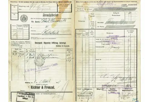 Frachtbrief 1915 NÜRNBERG Eisenwaren über BAYREUTH nach KULMBACH #122