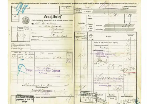 Frachtbrief 1915 Nürnberg Kulmbach EISENWAREN + BRETTCHEN #93