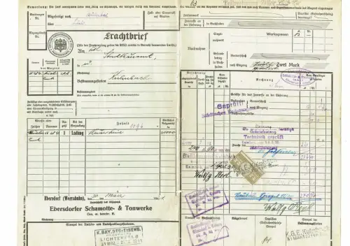 Frachtbrief 1921 Ebersdorf WERRABAHN EISENBAHNDIREKTION CÖLN Mauersteine #71Nr.2