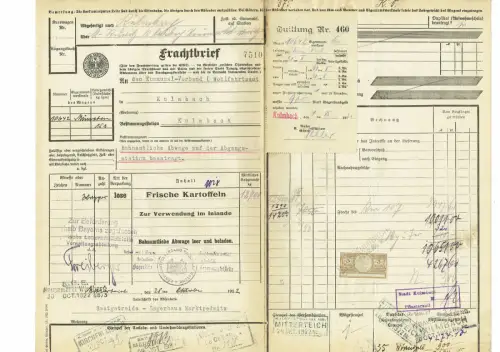Frachtbrief 1922 MARKTREDWITZ Hungersnot Kartoffeln mit Quittung #48