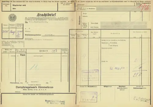 Frachtbrief 1926 Dampfziegelwerk HIMMELKRON - KULMBACH Charitasverein #56 Nr.2