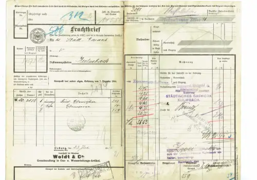 Frachtbrief Kgl. Eisenbahn Dir. ERFURT 1915 1. Weltkrieg COBURG Kulmbach #3
