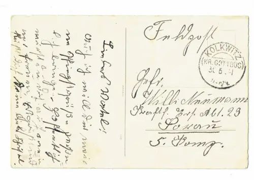 Feldpostkarte aus Sorau / Neumark | Kraftfahr Ersatz Abteilung 23 F72