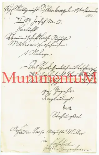 Amtsgericht Dillenburg Vormundschaft Beglaubigung 1912 Volljährigkeit Dokument