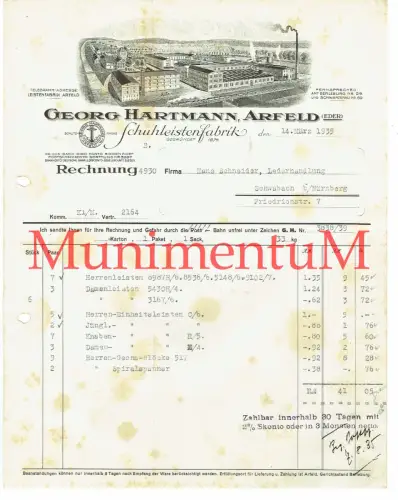Schuhleistenfabrik Georg Hartmann Arfeld (Eder) Schwabach Lederhandlung 1935 #5