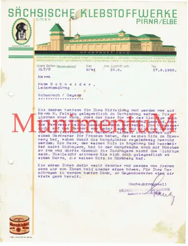 Sächsische Klebstoffwerke Pirna /Elbe Bärenkleber Schutzmarke Schreiben 1933 #25