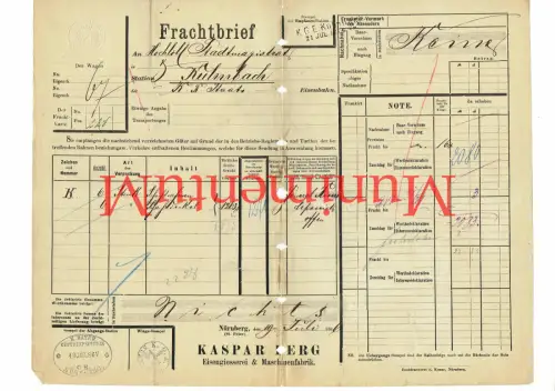 Frachtbrief Eisengießerei Busch& Kritzenthaler BAYREUTH Trebgast Himmelkron #133