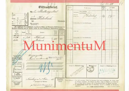 Eilbrachtbrief 1893 Werkzeugfabrik Heinrich Mayer & Co. NÜRNBERG-DOOS #147