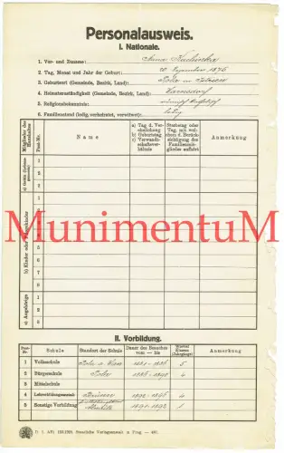 Personalausweis Personalakte Lehrerin 1931 POLA (Pula) Istrien WARNSDORF BÖHMEN