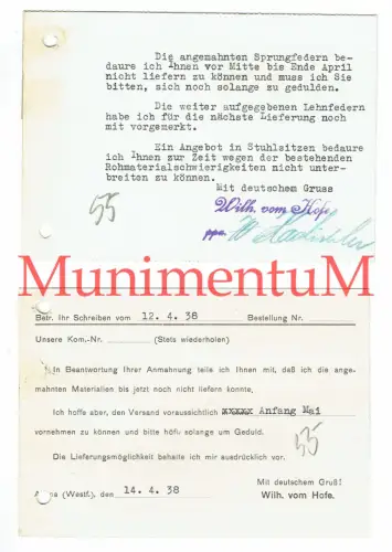 2 Postkarten Belege VOM HOFE ALTENA nach MÜHLHAUSEN 1938 R130