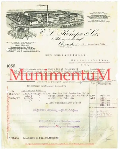 Kempe & Co. OPPACH Löbau Aktiengesellschaft - Rechnung 1924