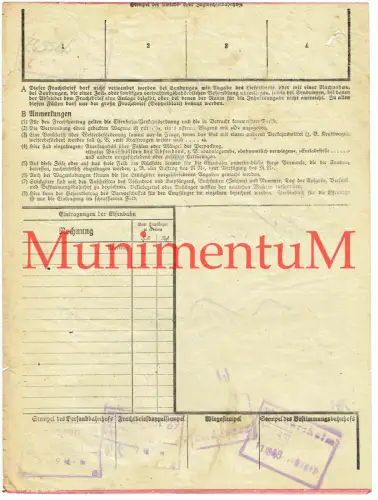 Frachtbrief BMF ELLWANGEN / JAGST Batterien 1948 U.S.-Zone Deutsche Reichsbahn
