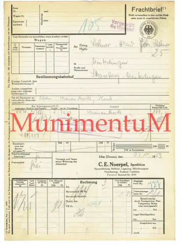 Frachtbrief Spedition Noerpel ULM Donau nach WINTERLINGEN, bzgl Kronenkork 1953