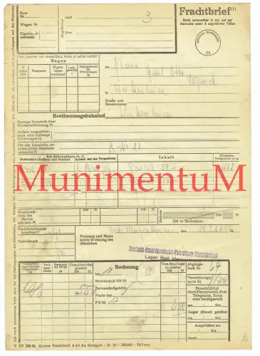 Frachtbrief Lager BAD MERGENTHEIM Dt. Amerikan. Petroleum-Gesellschaft 1951
