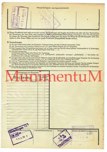 Frachtbrief Scheible SINGELFINGEN '53 STRAßBERG WINTERLINGEN bzgl. Maschinenteil